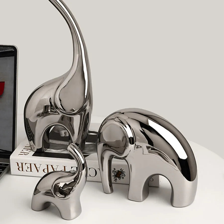 Silver Ceramics Elephant Figurine by Afralia™ - Nordic Home Decor Ornaments