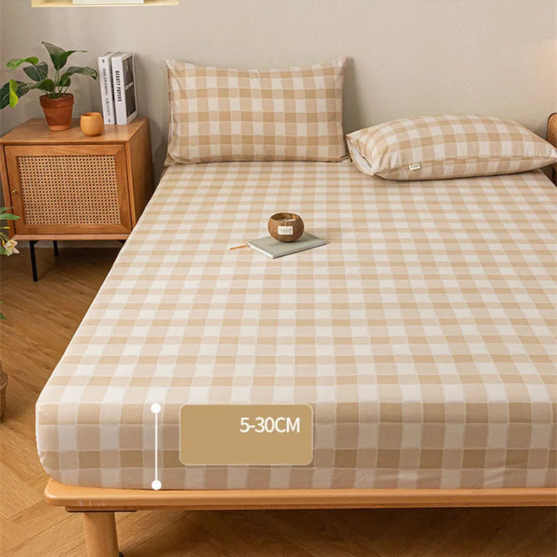 Afralia™ Coarse Cloth Prue Cotton Queen Fitted Sheet Set with Pillowcases