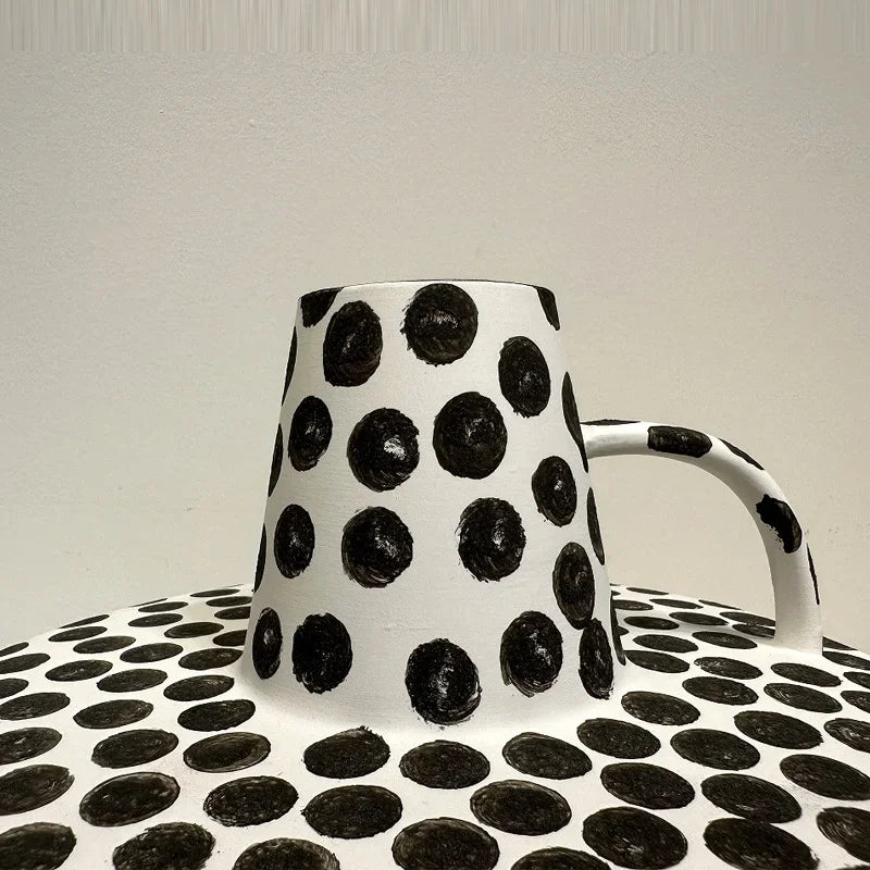 Afralia™ Black White Dots Ceramic Vase Geometric Abstraction Handicraft Floral Accessories