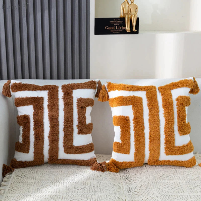 Afralia™ Tufted Boho Burnt Orange Pillow Cover 45x45cm/30x50cm for Sofa Bed Living Room