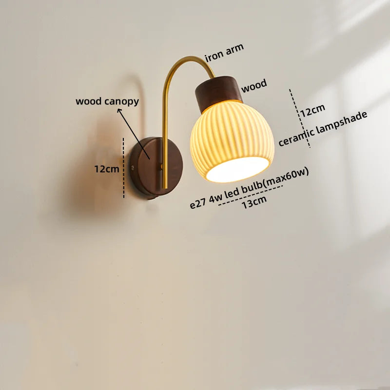 Afralia™ Ceramic Wood LED Wall Sconce Pull Chain Switch for Living Room Bedroom Hallway
