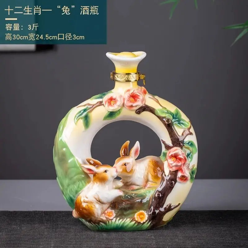 Afralia™ Jingdezhen Ceramic Wine Bottle Sculpture Gift Chinese Zodiac 3kg