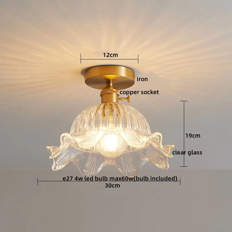 Afralia™ Glass Copper LED Ceiling Light - Simple Art Decorative Chandelier