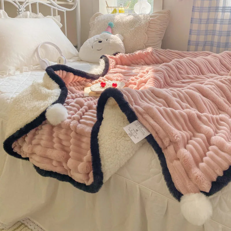 Afralia™ Ribbed Flannel Lamb Fleece Blanket for Warmth & Coziness