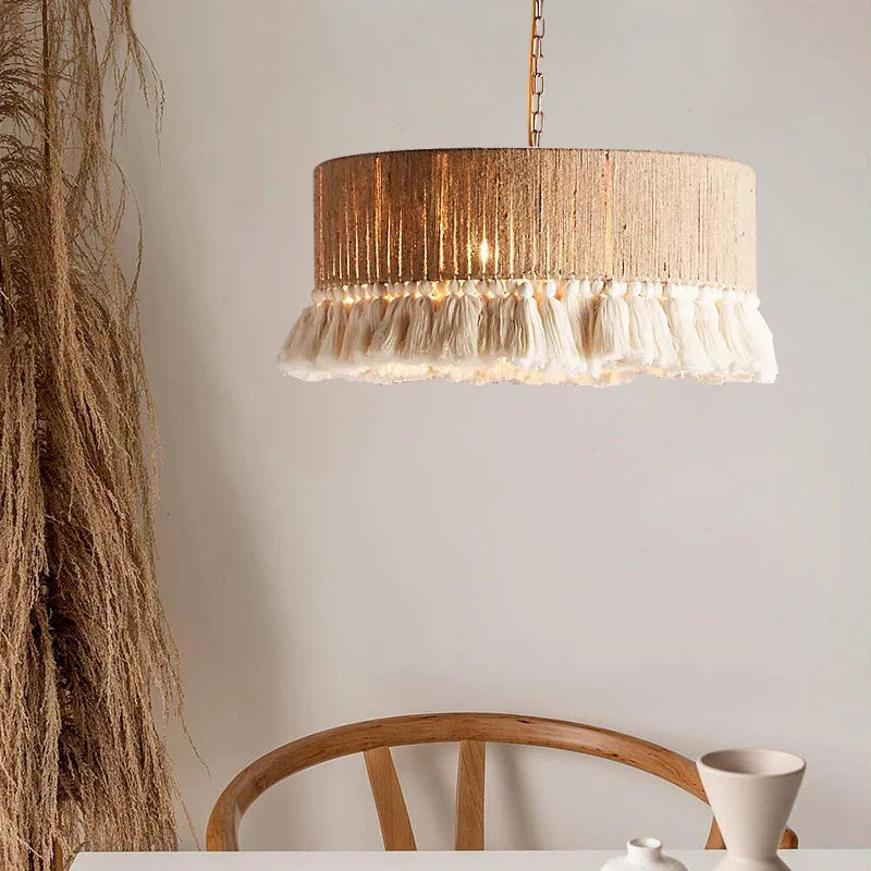 Afralia™ Vintage Hemp Rope Tassel Pendant Light for Kitchen Living Room Bedroom