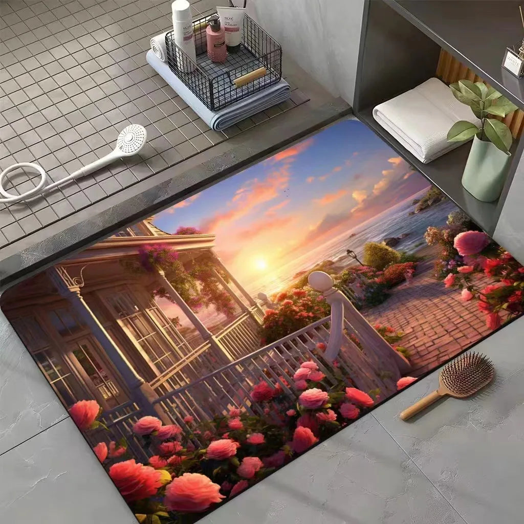 Afralia™ Seaside Scenery Bath Mat: Absorbent, Anti-Slip, Durable Bathroom Rug