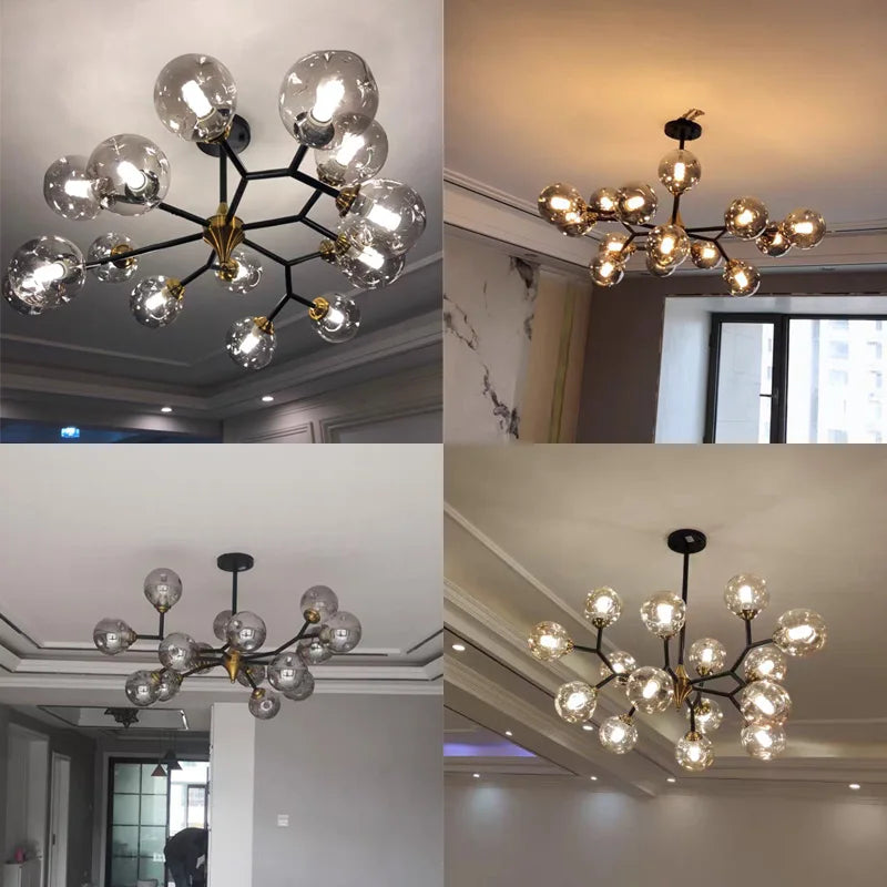 Afralia™ Nordic Glass Ball LED Chandeliers - Home Indoor Hanging Pendant Lighting