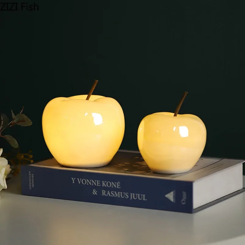 Afralia™ Glowing Ceramic Apple Room Decor Sculpture with LED Light Display.