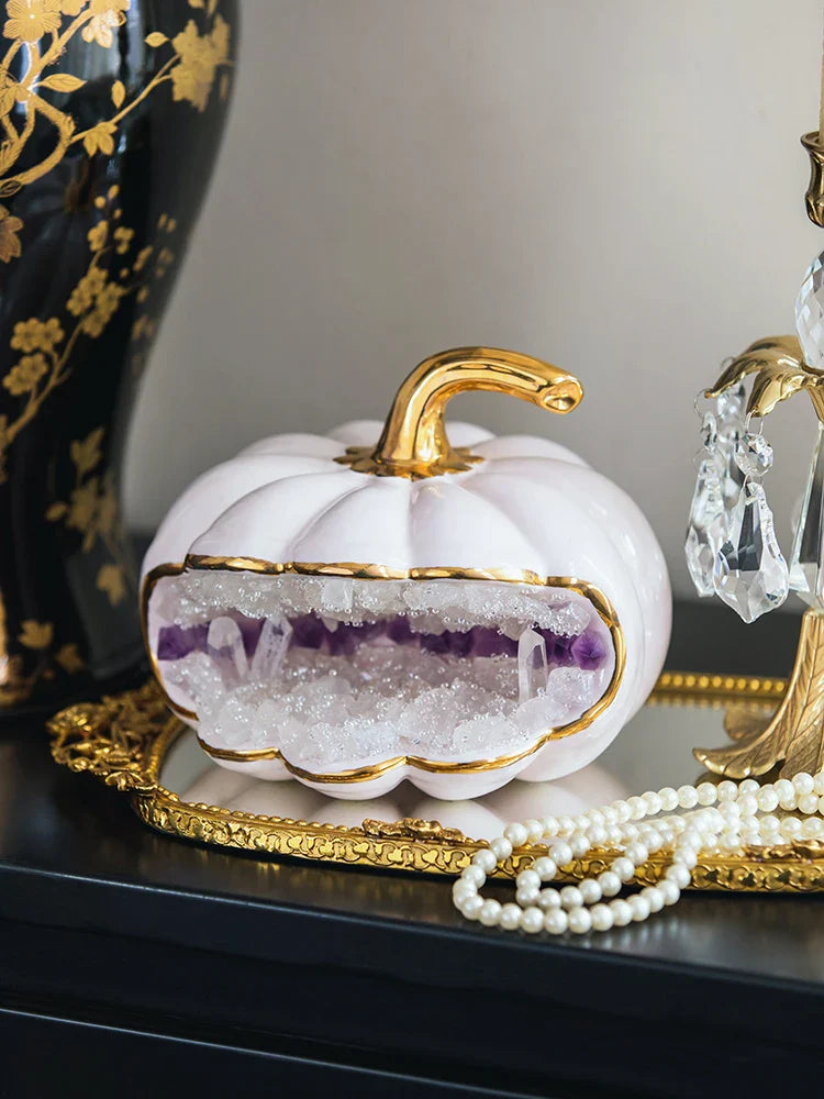 Afralia™ Crystal Pumpkin Sculpture Jewelry Storage Box & Home Decor