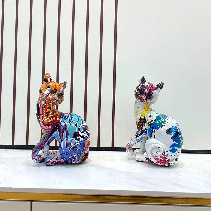 Afralia™ Resin Cat Figurine Multicolor Statue Modern Home Office Desktop Decoration