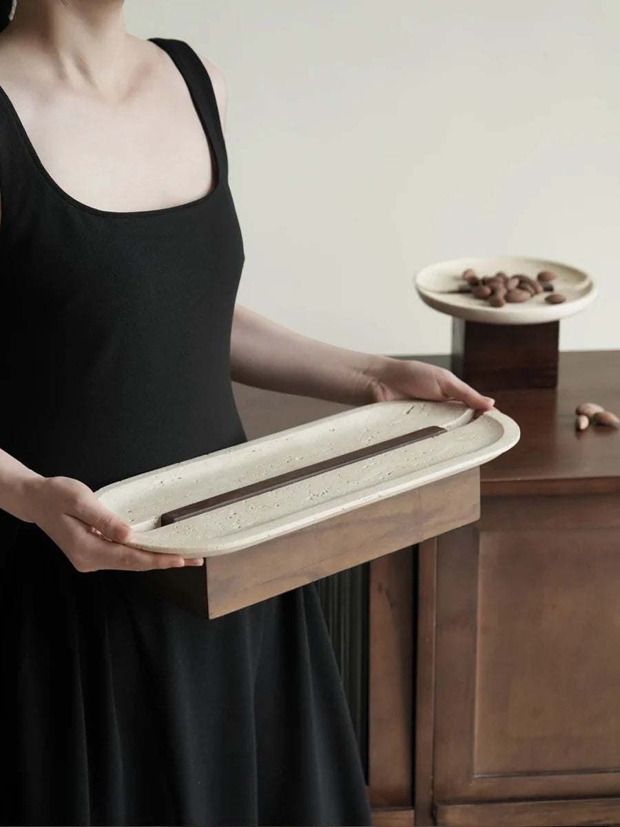 Afralia™ Travertine Marble Tray - Tabletop Decor & Countertop Organizer