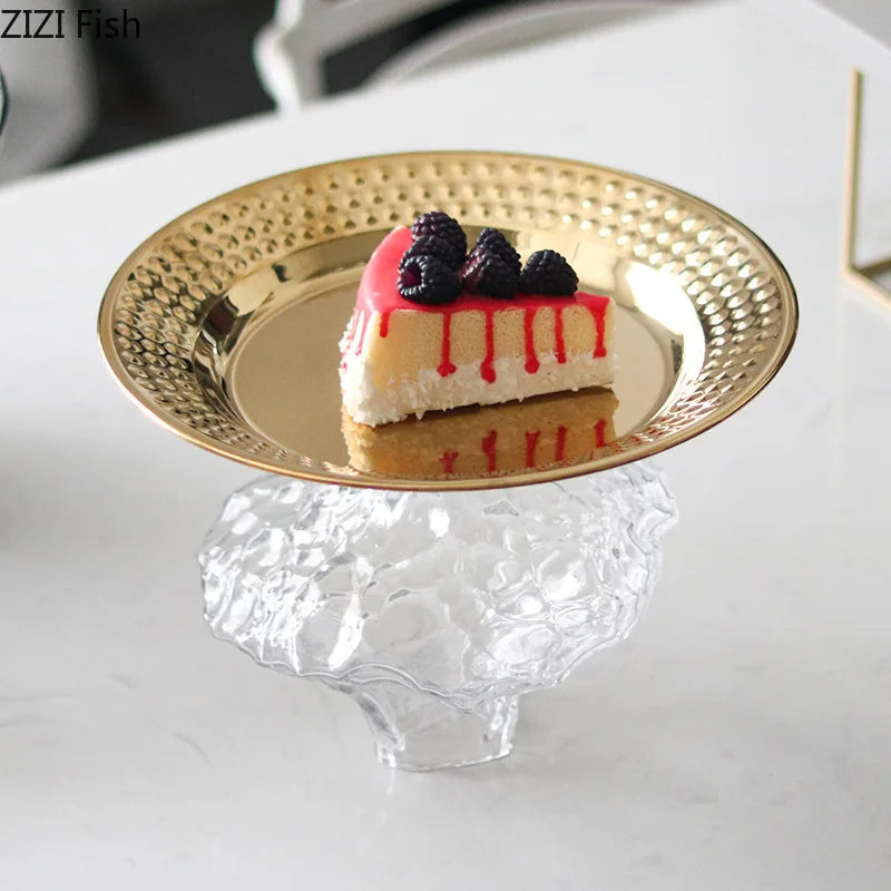 Afralia™ Glass Fruits Bowl Gold Plated Breakfast Dinner Plates Hotel Restaurant Fruit Plate