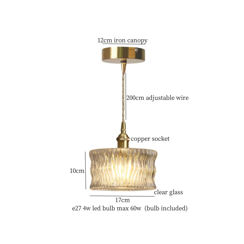 Afralia™ Glass LED Pendant Lights Japanese Brass Hanging Lamp for Kitchen Living Room