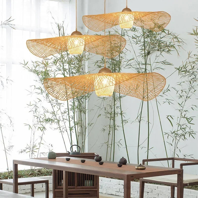 Afralia™ Bamboo Pendant Chandelier for Dining Room | Japanese Style Ceiling Lamp