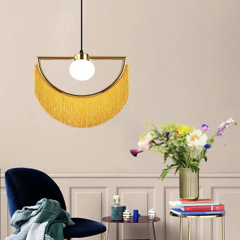 Afralia™ Eyelash Style LED Tassel Pendant Lamp for Bedroom and Living Room