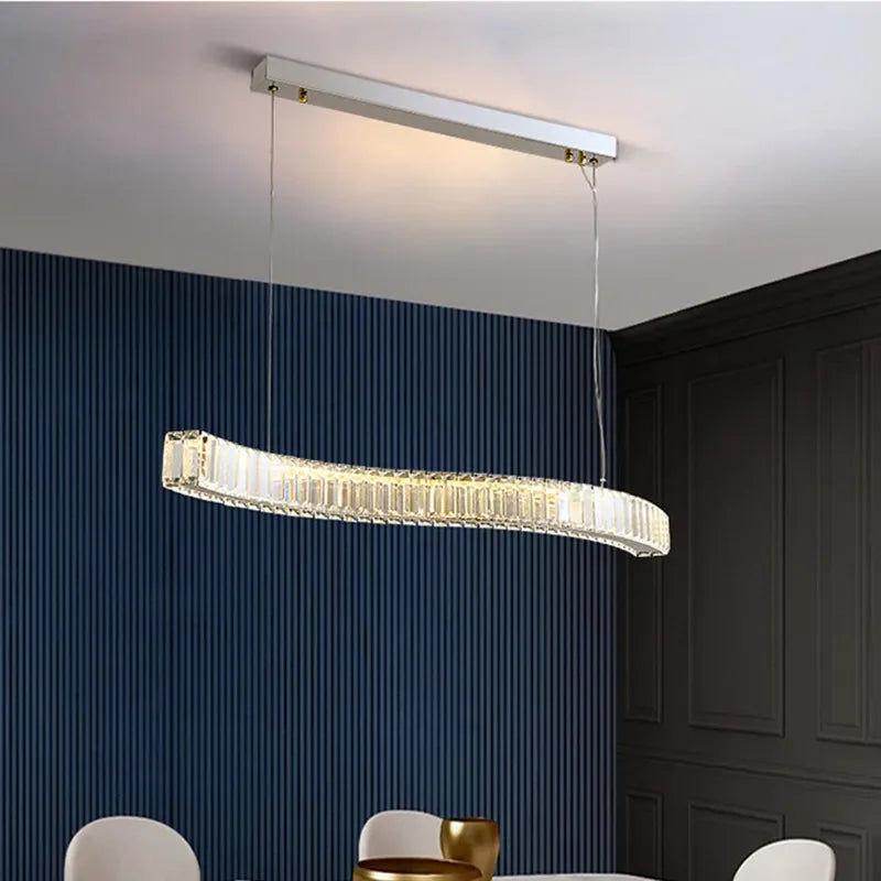 Afralia™ Wave Crystal LED Pendant Light for Modern Dining Room
