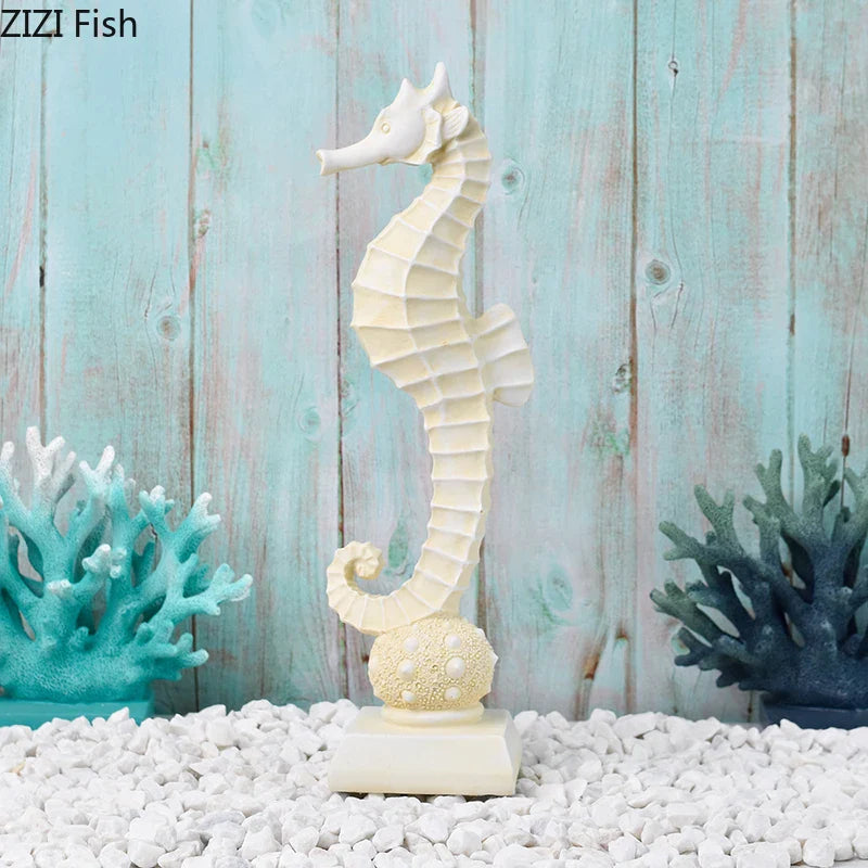 Afralia™ Ocean Theme Desk Ornaments: Starfish, Seahorse, Conch Statue for Home Decor