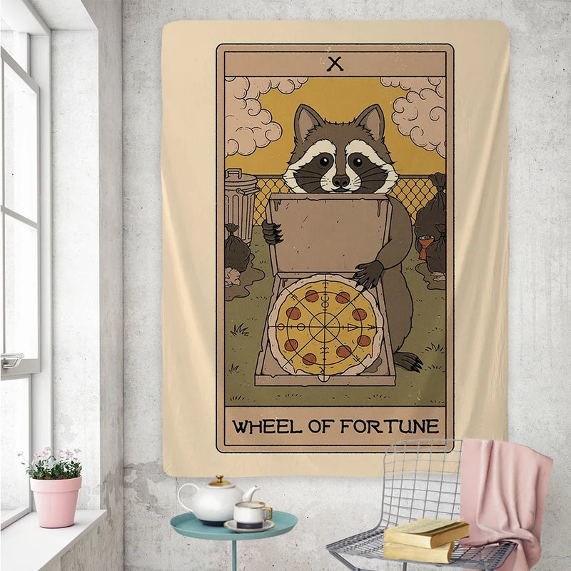 Afralia™ Cute Raccoon Tarot Card Tapestries: Boho Mystery Art for Hippie Home Decor