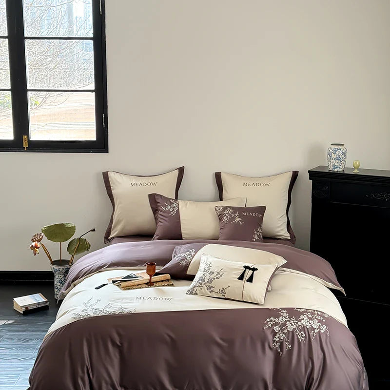 Afralia™ Deluxe Lyocell Cotton Embroidery Bedding Set - Soft, Silky, Breathable Luxury Bed Set