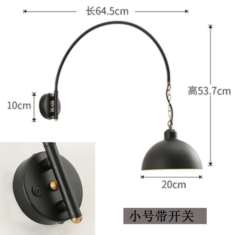 Afralia™ Long Swing Arm Wall Lamp, Industrial Vintage Living Room Light