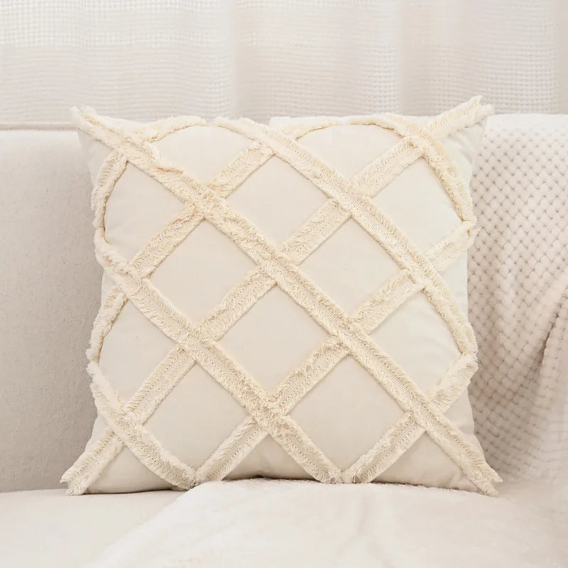 Afralia™ Geometric Patch Embroidered Cotton Linen Pillow Cover