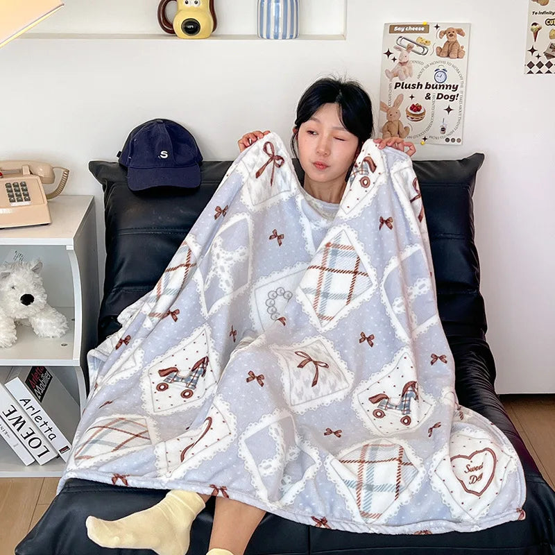 Afralia™ Double-Sided Thin Velvet Printed Blanket for Adults - Spring Autumn Bedding & Sofa Decor