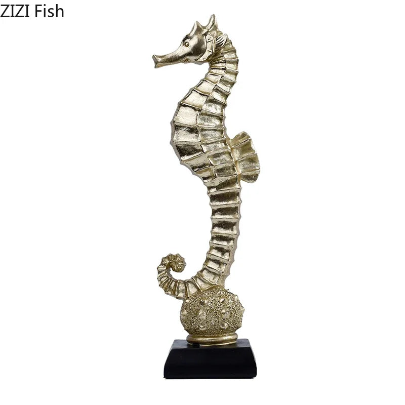 Afralia™ Gold-plated Mermaid Statue Resin Sculpture Room Decor Marine Organism Ornament