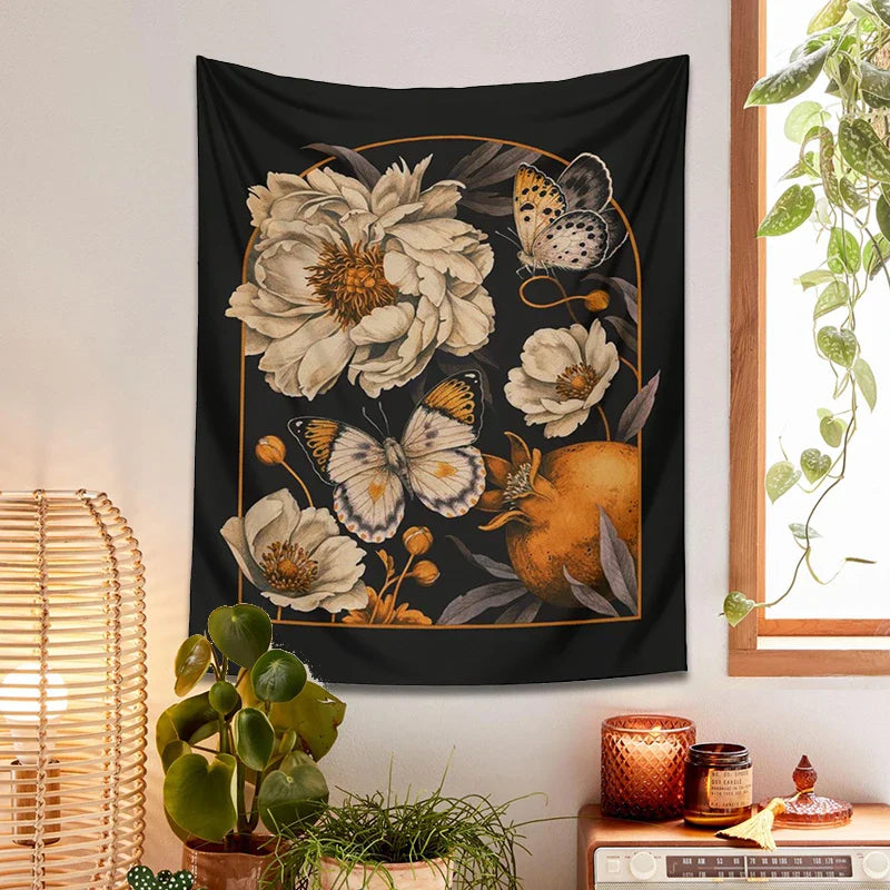 Afralia™ Butterfly Flower Tapestry Wall Hanging - Bohemian Botanical Celestial Floral Decor