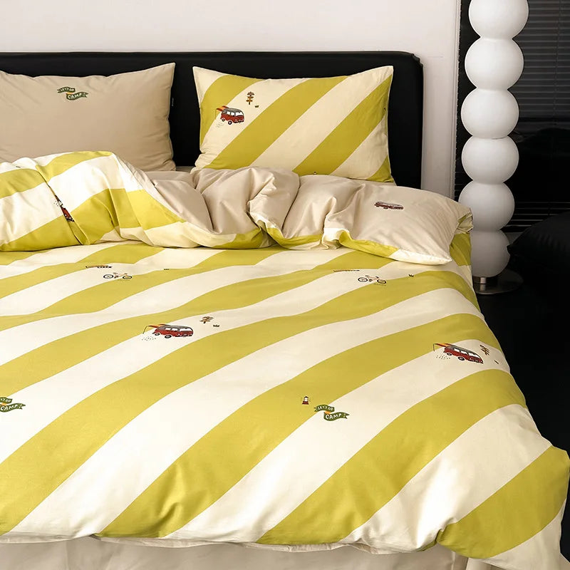 Afralia™ Embroidered Cotton Duvet Cover Set, King Size Bedding Set with Soft Bed Sheet