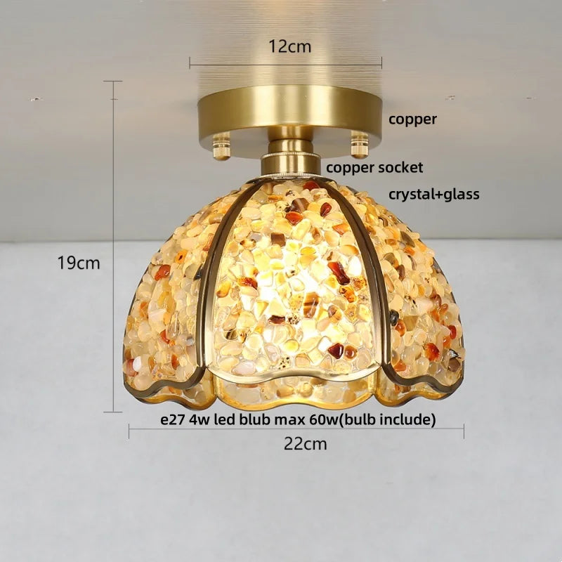 Afralia™ Handcrafted Glass Crystal Copper Ceiling Light Fixture for Dining Bedroom Kitchen