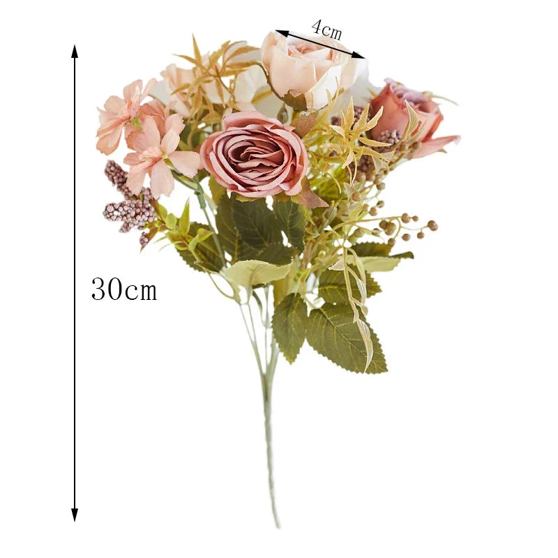 Afralia™ Artificial Western Rose Bouquet - Wedding Decor 8 Colors Peonies Fake Flowers