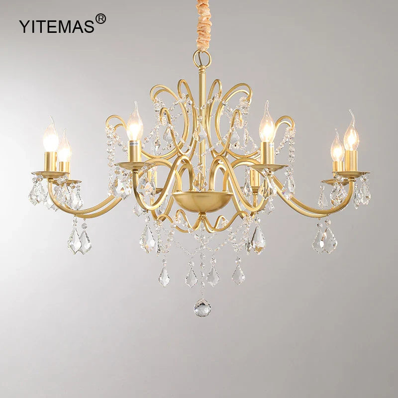 Afralia™ Gold Crystal Chandelier with Lamp Shade for Elegant Living Room, Bedroom, and Kitchen