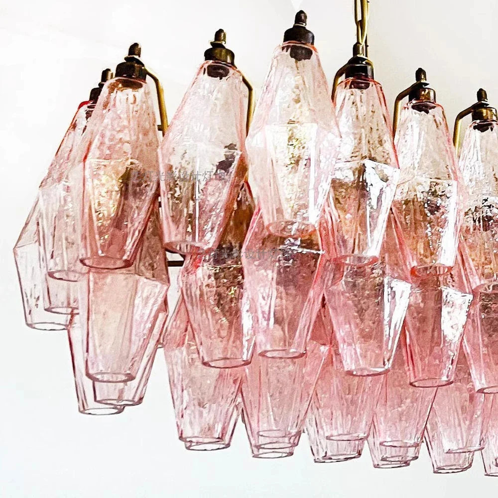 Afralia™ Rhombic Gray Pink Glass Chandelier: Modern Indoor Decorative Lighting Fixtures for Dining Room