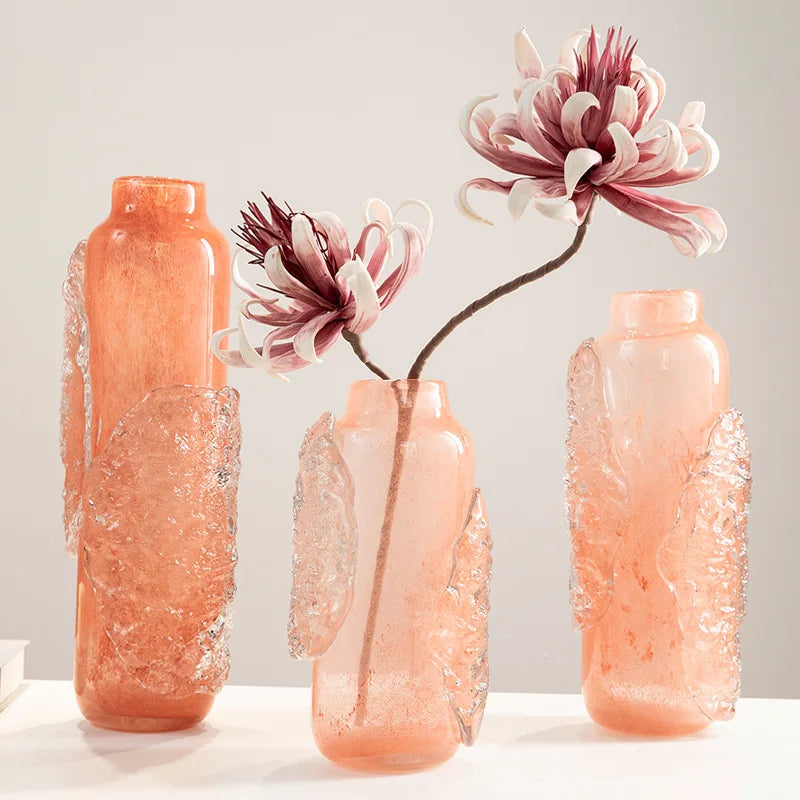 Afralia™ Pink Glass Ice Cubes Vase - Home Decor Flowerpot & Terrarium