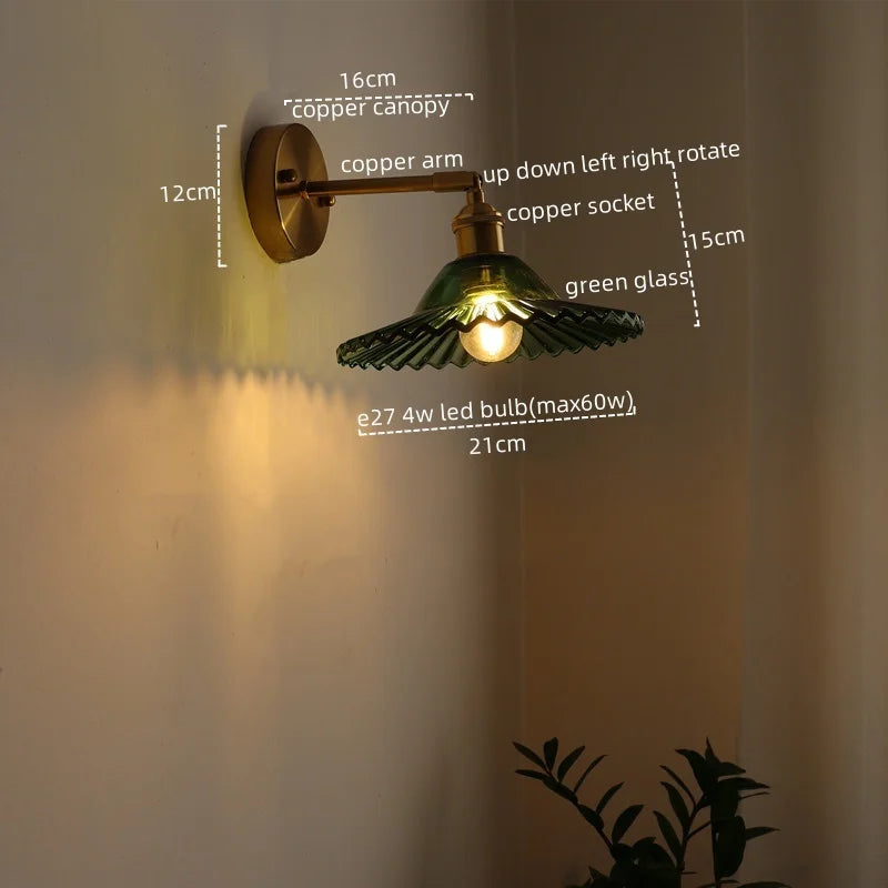 Afralia™ LED Green Glass Wall Light for Home Decor, Japanese Style, Bedroom, Living Room