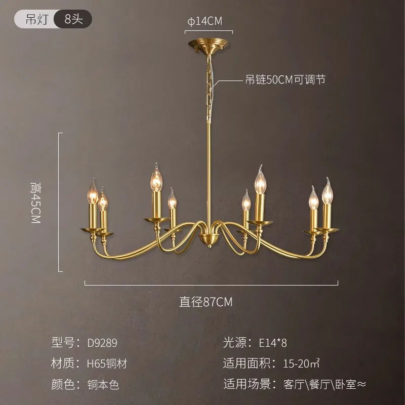 Afralia™ Retro Luxury Copper Chandelier LED Gold Lustre Pendant Light for Living Room
