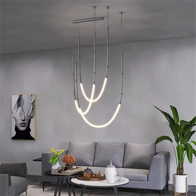 Afralia™ Leda Black Line Chandelier: Stylish Luminaire for Dining & Living Room; Stairwell Lighting