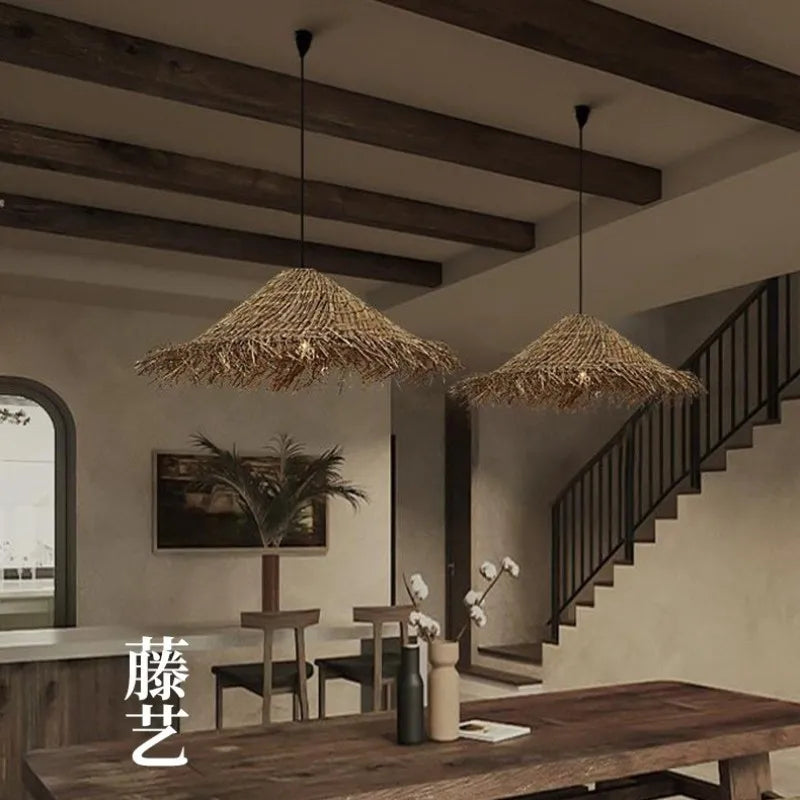 Afralia™ Rattan Pendant Chandelier Light Fixtures | Wabi Sabi E27 LED Luminarias