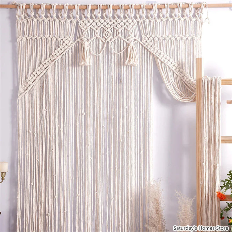 Afralia™ Boho Macrame Tassel Curtain Tapestry for Wedding Décor & Window Treatment