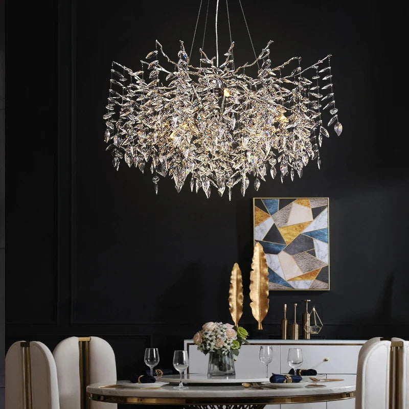 Afralia™ Silver Crystal Chandelier Pendant Light: Nordic Luxury Design for Living Room, Dining Room