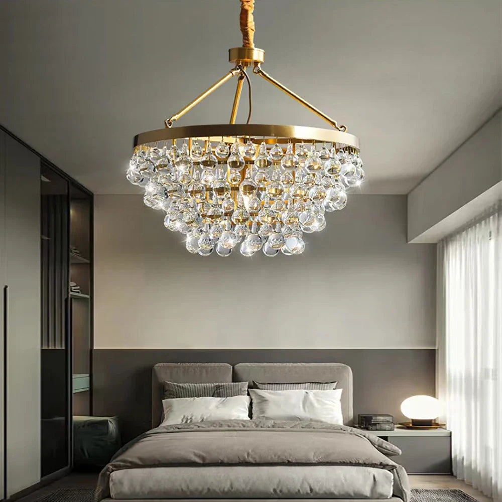 Afralia™ Crystal Bead Ceiling Pendant Lights - Retro Luxury Gold Home Decor Lighting
