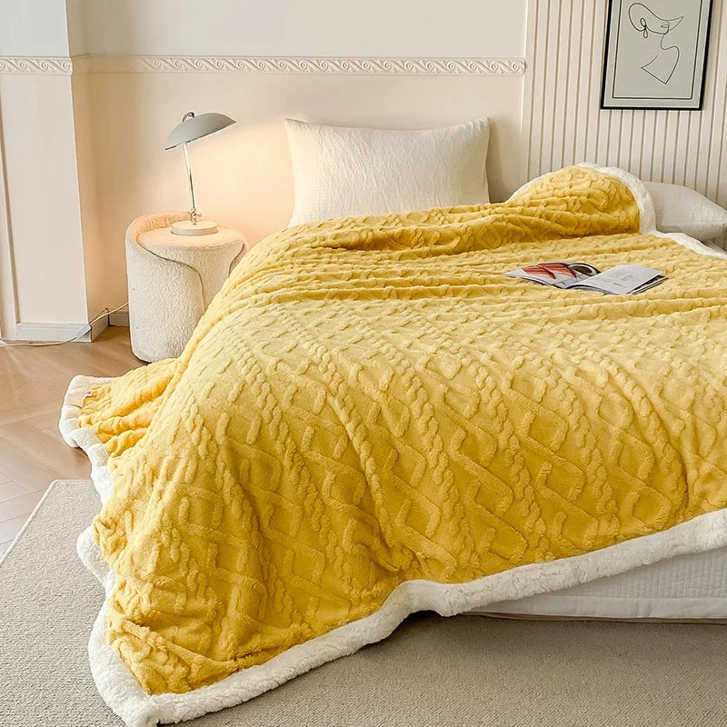 Afralia™ Striped Jacquard Taffeta Lamb Fleece Blanket: Cozy Multi-Functional Shawl for All Seasons