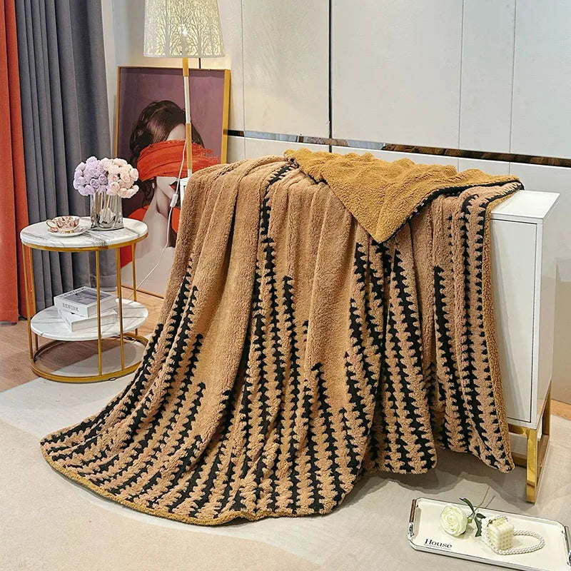 Afralia™ Double Layer Lamb Fleece Blanket: Soft & Warm for Office, Bedroom, Sofa.