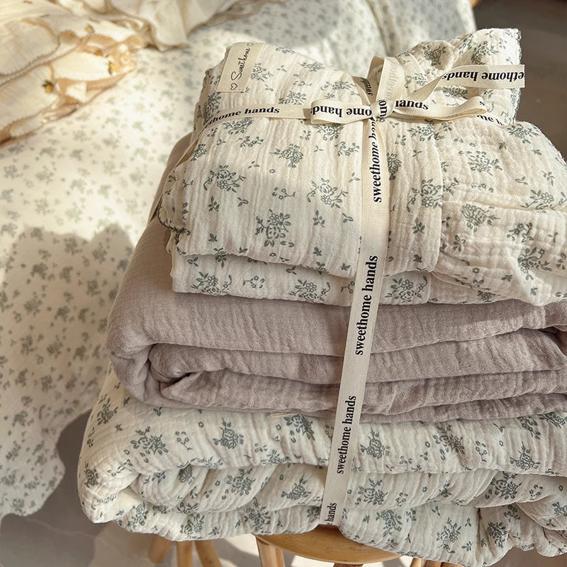 Afralia™ Luxury Nude Double-Layer Cotton Yarn Quilt Cover for Single Double Size Bed