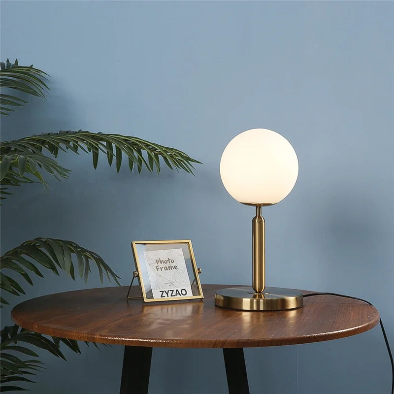 Afralia™ Glass Ball LED Table Lamp Simple Nordic Design Elegant Bedroom Decor