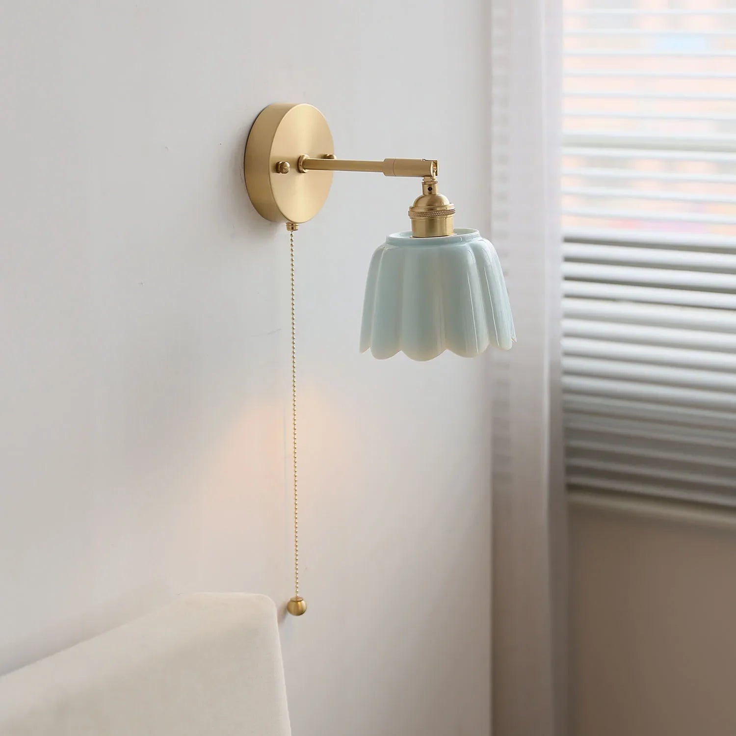 Afralia™ Copper Wall Light Fixture Bedroom Bedside Sconce White Ceramic Lamp
