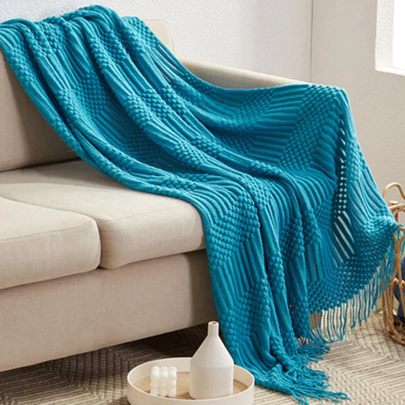 Afralia™ 3D Knitted Tassel Blanket: Stylish Home Decor Throw for Sofa & Bed