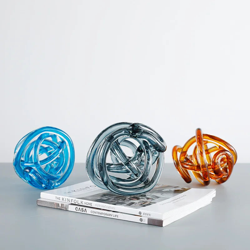 Afralia™ Glass Coil Ball Sculpture Decorative Figurine