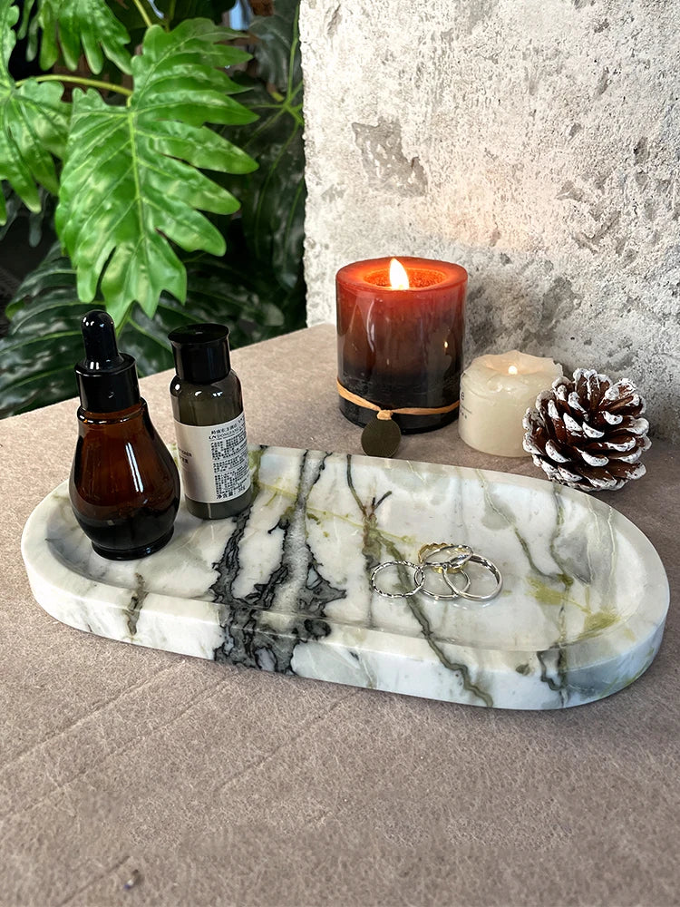 Afralia™ Calacatta Marble Vanity Tray for Perfume Candles Jewelry Luxury Home Decor