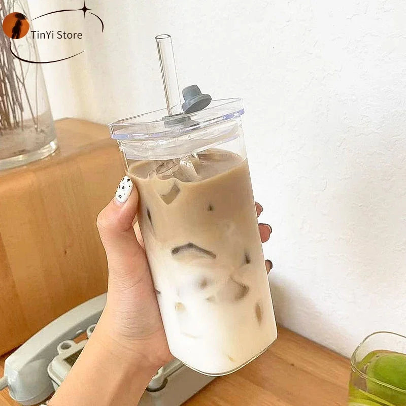 Afralia™ Tulip Glass Cup with Straw for Milk Tea Coffee - Heat Resistant, Transparent Drinkware